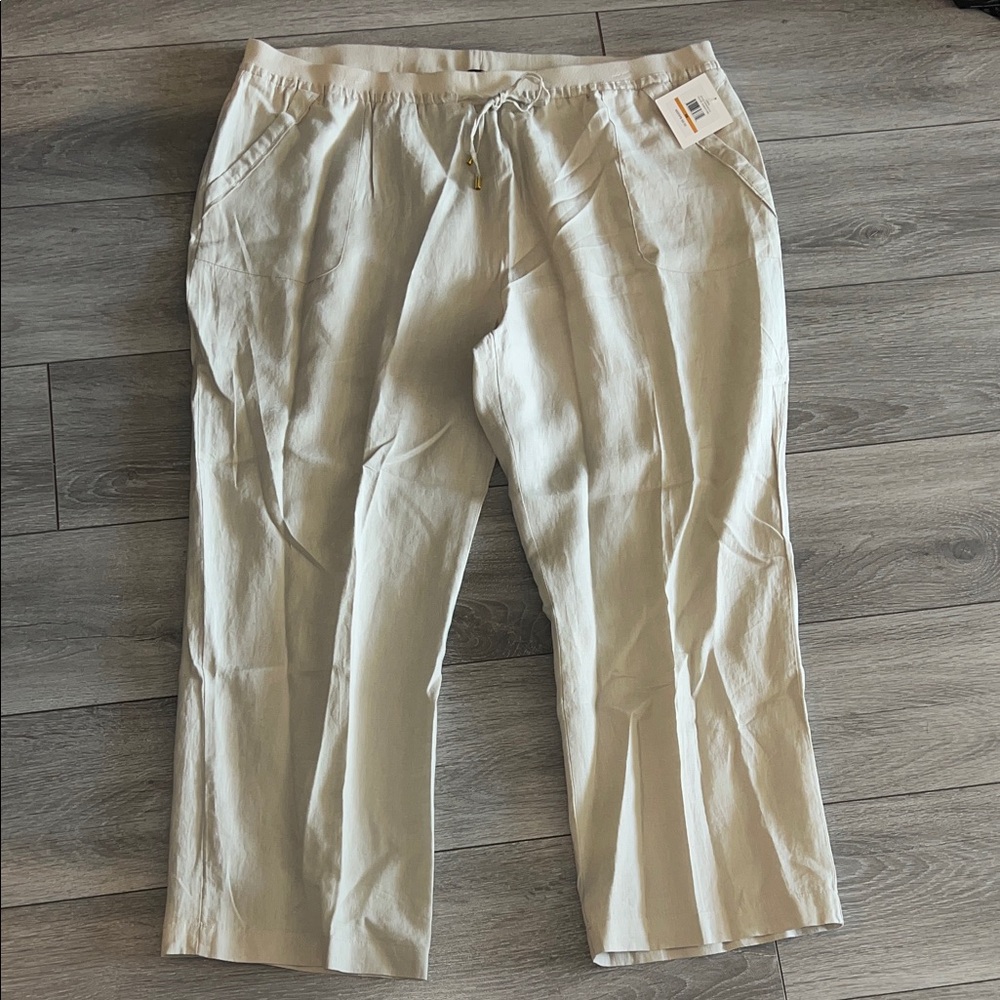 Ellen Tracy Cream Linen Pants